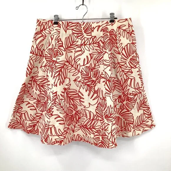 Lane Bryant Skirt Women's 16 Cream Red Tropical Linen Blend Pleated - Picture 2 of 5
